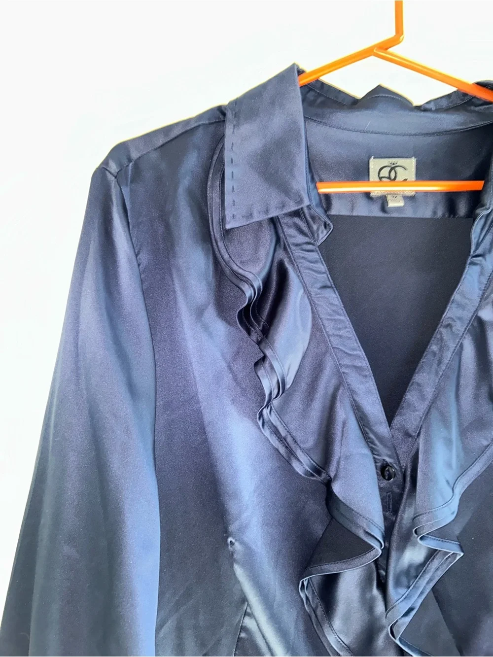 Royal blue Satin Ruffle Front Blouse sz 3X designer Queens collection , - Picture 2 of 4